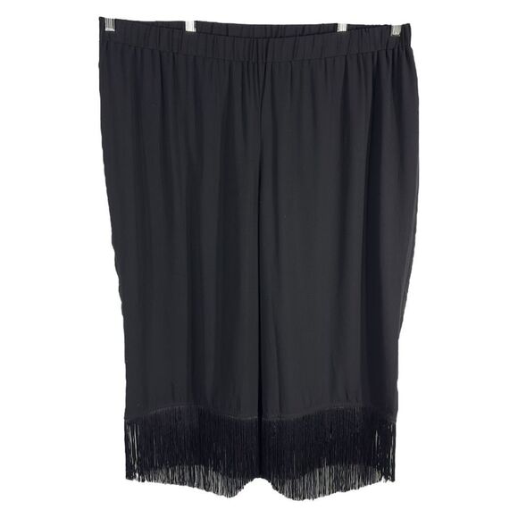 Catherines Plus Size 22W 24W‎ Capri Pants 2X Tasseled Fringe Hem Black 1419 - Picture 1 of 12